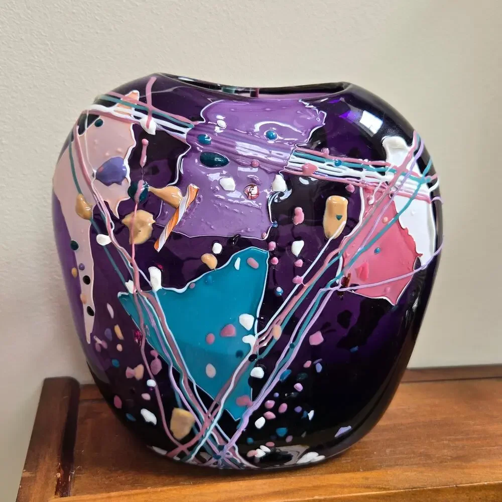 Vtg Stephen Nelson Amethyst Studio Glass 1991 Abstract Blown Vase Signed